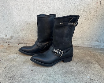 Sale 6.5 Harley Davidson motorcycle boots made in USA high quality black 6 1/2 37 engineer biker like 70s 80s 90s silver buckle harness moto