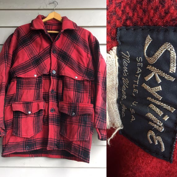 SALE 19430s wool hunting jacket red black plaid check… - Gem