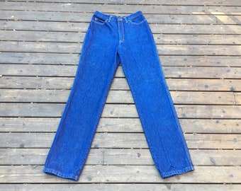 30x34 1970s Calvin Klein jeans dark blue western indigo rinse denim 100% cotton vintage size 14 30 inch high waist 34 long inseam tall 29 8