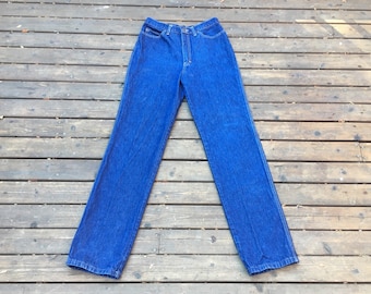 Vaqueros Calvin Klein de 30 x 34 años 1970 azul oscuro western índigo aclarado denim 100 % algodón vintage tamaño 14 30 pulgadas cintura alta 34 entrepierna larga alto 29 8