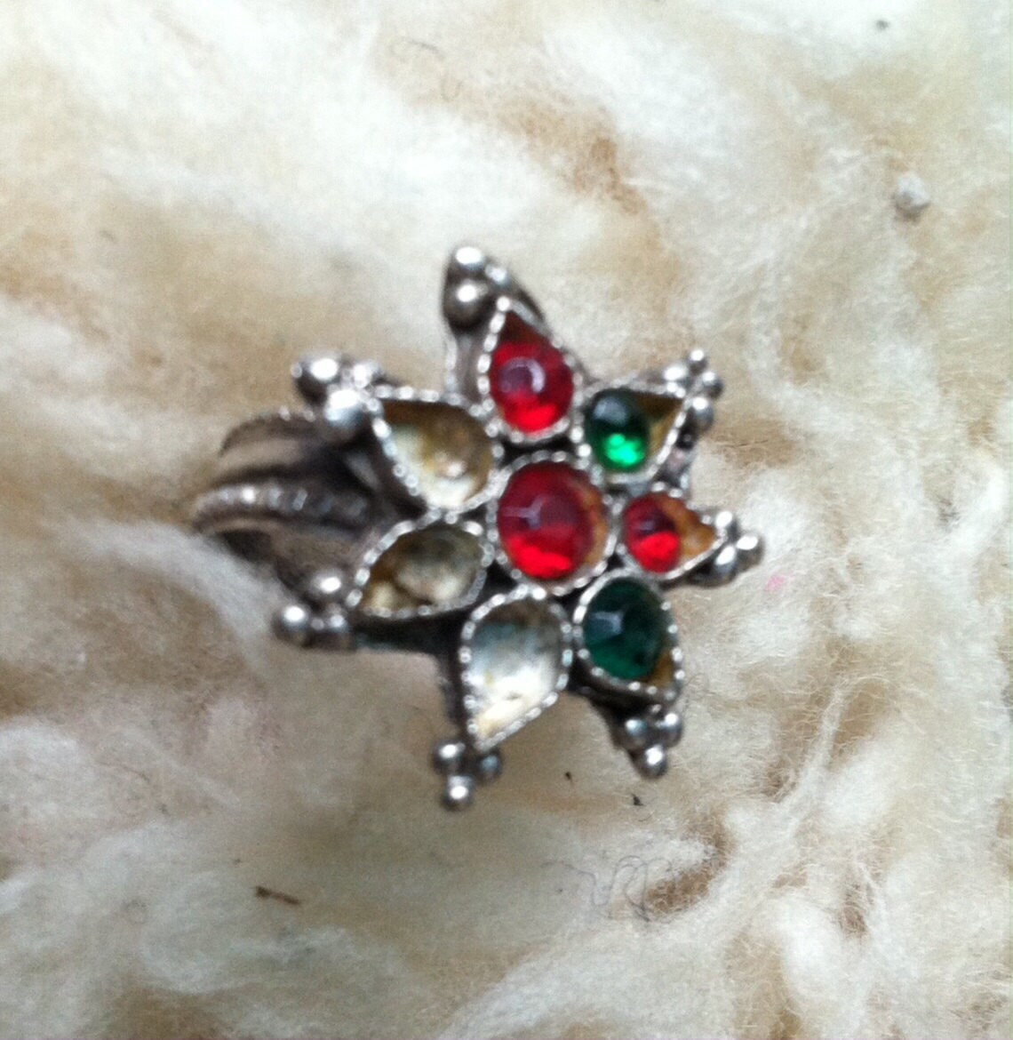 6 India Old Silver Ring Antique Indian Rajastan Gypsy Nomad Glass Inset ...