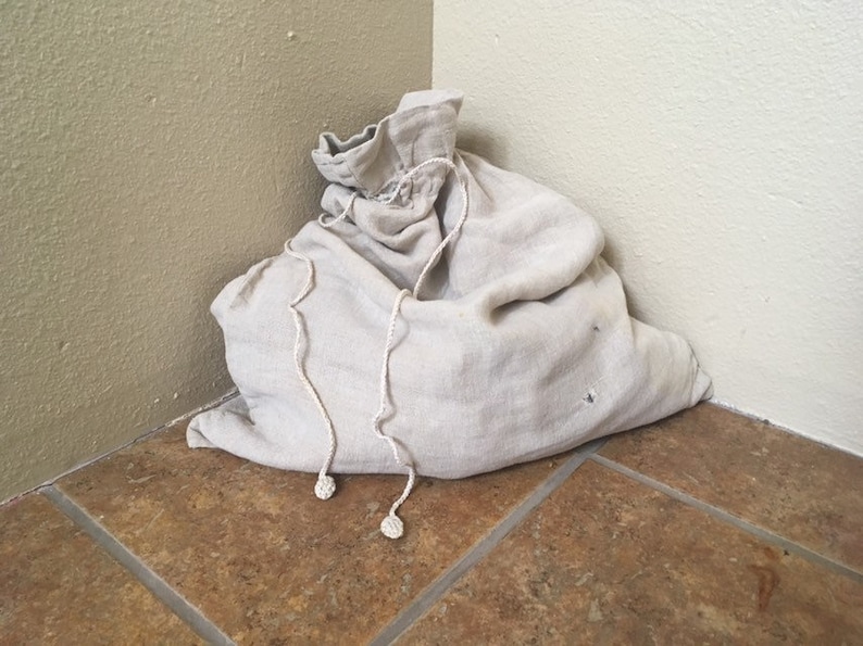 French linen bag antique drawstring big large handwoven storage bag natural handmade old travel handbag purse luggage gray beige crochet