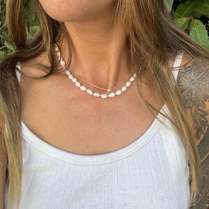 14k solid gold freshwater pearl necklace bead beaded short choker charm chain layering real pearls yellow gold 16 17 18 genuine estate vtg