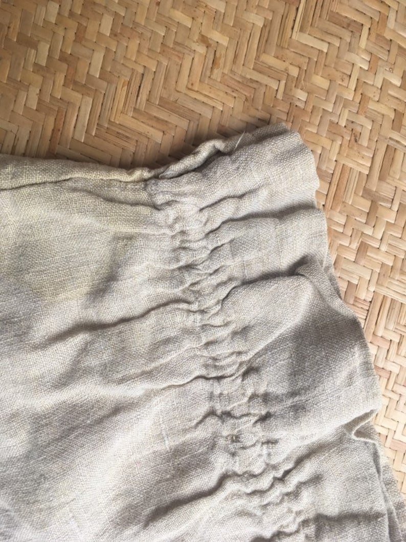 French linen bag antique drawstring big large handwoven storage bag natural handmade old travel handbag purse luggage gray beige crochet