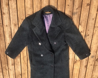 SALE Wool teddy maxi coat menswear inspired XS S M extra small to medium oversized dark peacock blue 100 wool London Fog trench fur fuzzy S