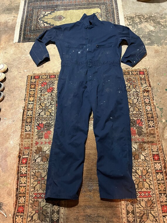 S/M French blue coveralls one piece navy dark blu… - image 2