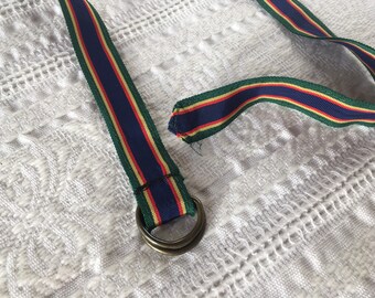 1970s striped belt XS S M size extra small to medium stripe blue red yellow green designer luxury inspired luxe 24 26 28 30 70s disco era