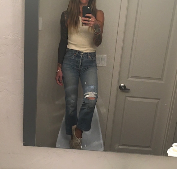 Sale XS Levis 501 Jeans Distressed Patches Repairs 23 24 00 0 1 2