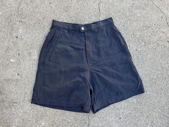 Tommy Bahama, 100 silk bermuda shorts 28 29 Tommy Bahama vintage size 8 long baggy high waist shorts navy blue black charcoal dark gray s m small medium 9