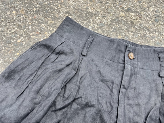 High Rise Leasted Front Midi Length Linen Shorts - Black
