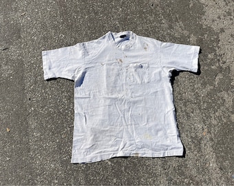 L XL hecho en EE.UU. camiseta de bolsillo de un solo punto 100 algodón Miusa grande extra grande camiseta blanca lisa en blanco suave desgastado grueso peso pesado 90s