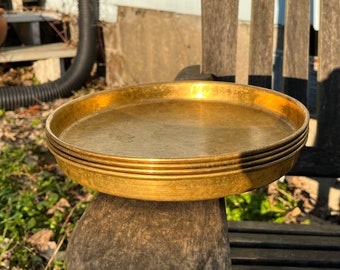 Solid brass plates handmade India Indian traditional Ayurveda Ayurvedic puja pooja yoga Thali tray trays platter platters serving patina old