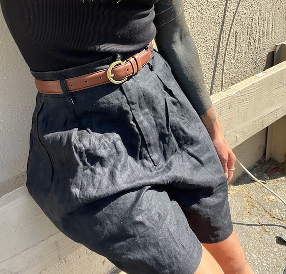 Sale 26 Linen shorts high waist pleated black rise lo… - Gem