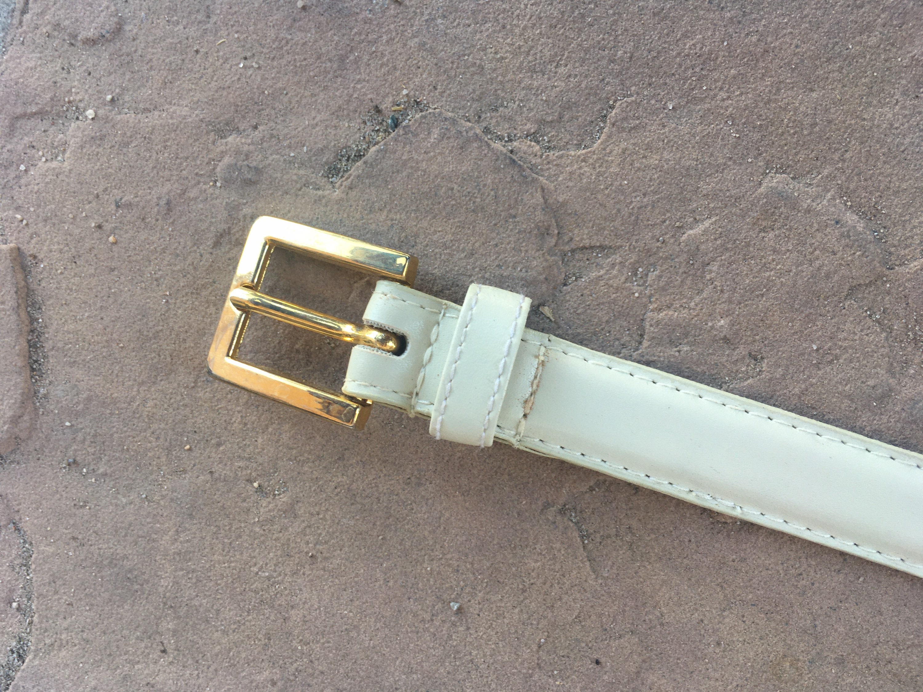 M/L 90s leather belt off white ivory gold narrow skinny M L | Etsy