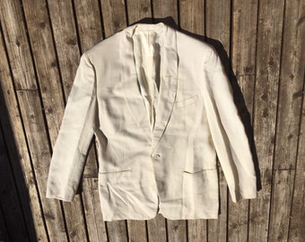 Antique tuxedo jacket white linen 30s 40s 50s 1930s 1940s 1950s Great Gatsby Luxury lined Palm Beach Goodall Sanford Hatton's Menswear Reno