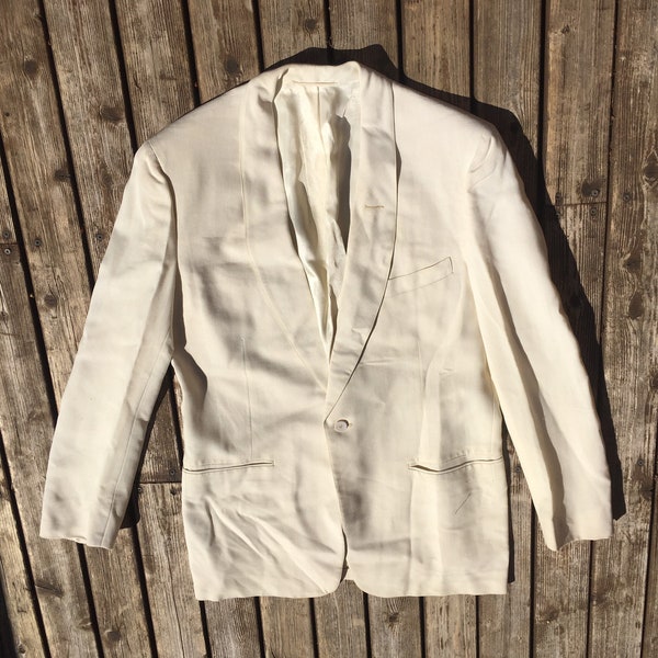 Antique tuxedo jacket white linen 30s 40s 50s 1930s 1940s 1950s Great Gatsby Luxury lined Palm Beach Goodall Sanford Hatton's Menswear Reno