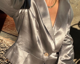 アルマーニ シルク ブレザー グレー サテン イタリア ジャケット