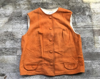 SALE 1930s brushed leather vest 30s suede buttery soft lightweight warm brown caramel hunting field outdoors orange size S M small to medium