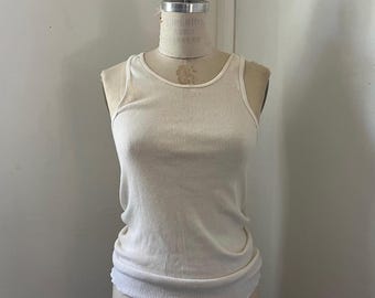 90s rib tank top white fruit of the loom summer 1990s beater t shirt tee sleeveless ribbed m l size medium to large girl distressed brat xl