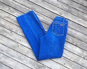28 jeans de tiro alto de los años 70 Calvin Klein azul oscuro de los años 70 pierna ancha recta de tubo 26 27 4 6 8 S pequeño M mediano 100% algodón hecho en EE. UU. Años 80 S