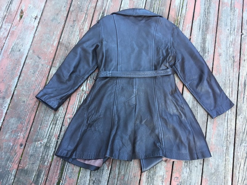 1970s Penny Lane coat jacket leather New England Sportswear Company S M size small to medium dark brown 70s 60s 1960s high quality leather