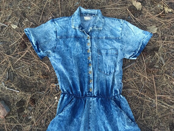 SALE 80s Denim Dress Acid Wash S M 