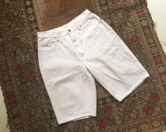 30 High waist shorts 90s white denim long Jordache 100 cotton M L size medium to large 1990s bermuda shorts finished hem marked size 32 80s