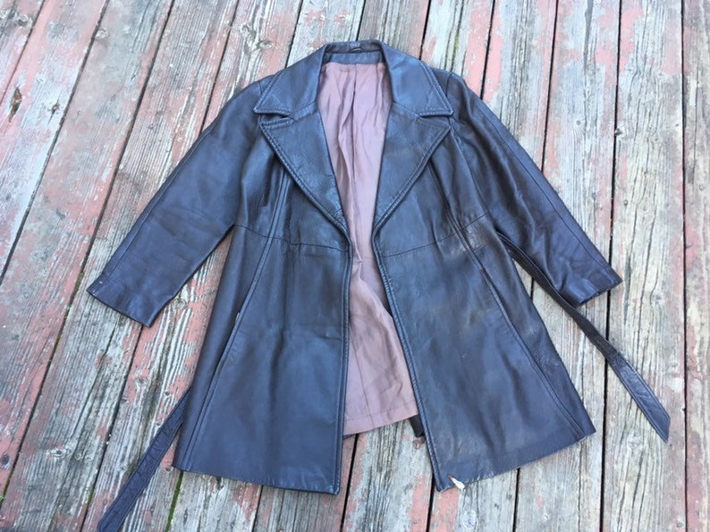 1970s Penny Lane coat jacket leather New England Sportswear Company S M size small to medium dark brown 70s 60s 1960s high quality leather