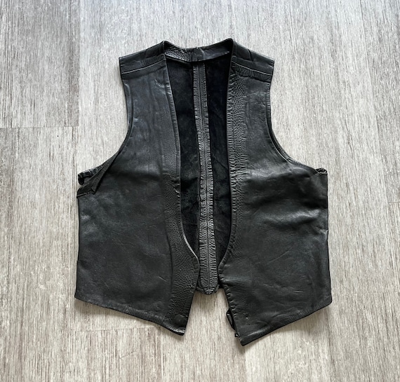 1970s handmade leather motorcycle vest black 70s 60s … - Gem