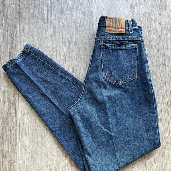 28 29 mom jeans S small M medium 90s 1990s mid blue high waist waisted jean pants 4 6 8 100 cotton rigid denim yoke tapered long 32 inseam 7