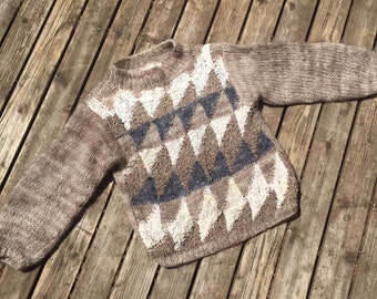 SALE Handknit cropped sweater bubble sleeve lantern boxy crop knit top knitted jumper funnel neck mock 80s 1980s minimalist texture XS wool