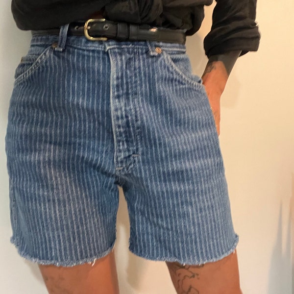 S Lee Union Made denim shorts high waist rise cut offs summer blue jeans indigo rise dark mid wash 24 25 26 27 28 29 30 vintage size 9 small