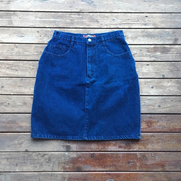 30 Denim miniskirt Jeanjer by Jordache dark blue high waist mini skirt short skirt blue jean skirt blue jeans medium M 28 29 30 size M 11 12