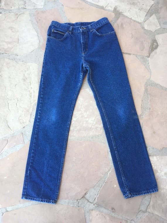 32 Union Label Lee Jeans Made in USA Dark Blue Indigo 100 Cotton Denim Made USA 30 31 High Waist Jeans Relaxed Fit 8 10 12 Wide Straight Leg
