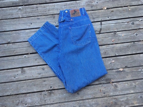 SALE Wide leg buckleback jeans train stripe railro