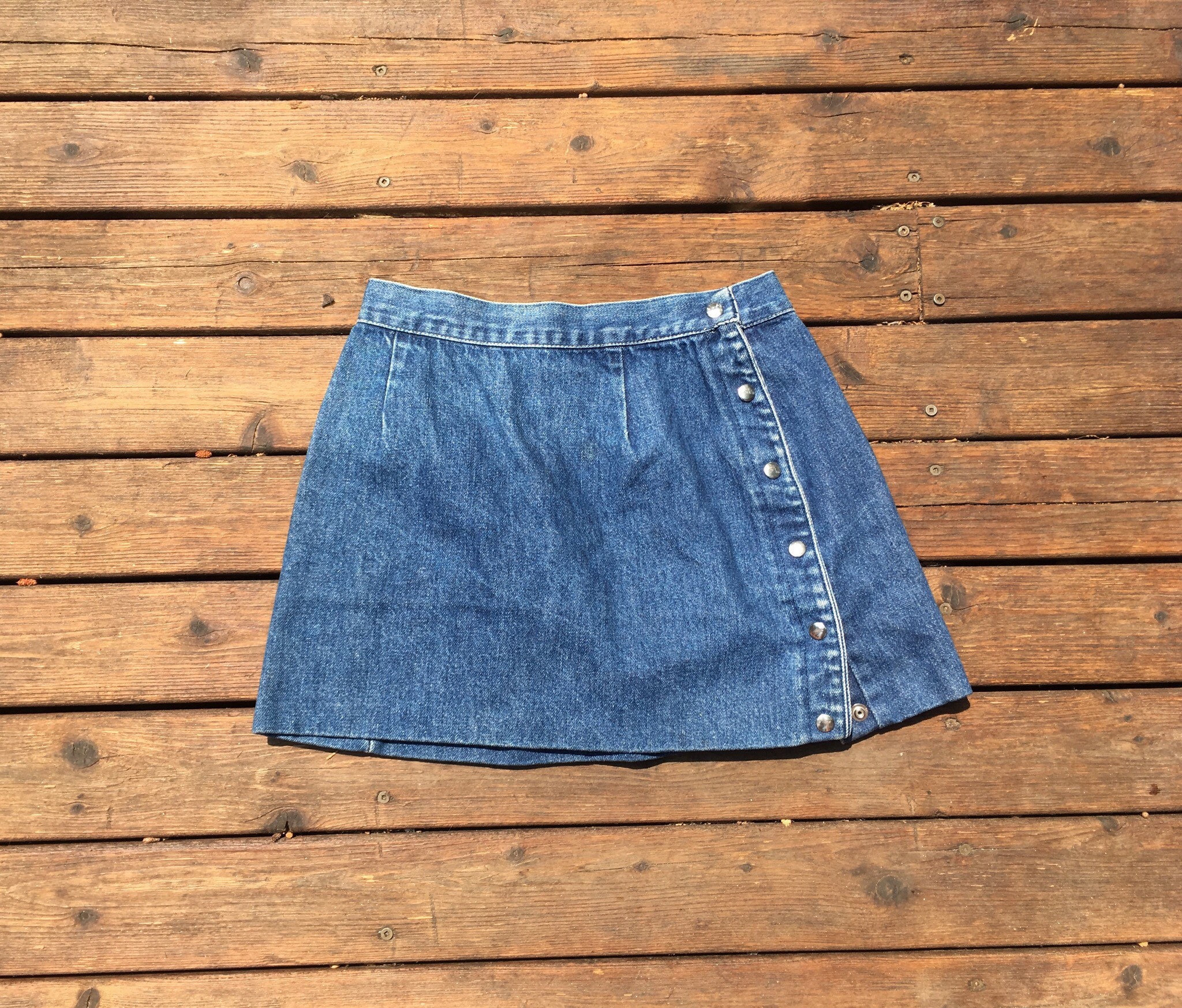 24/25 1960s mini skirt blue denim jean miniskirt short high | Etsy