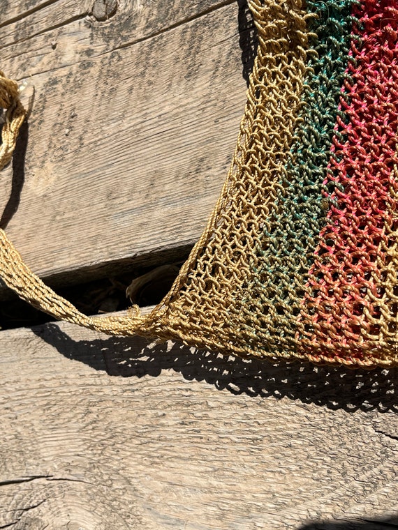 1970s crochet basket bag hobo sling tote - image 4