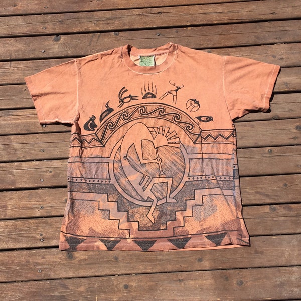 SALE Single needle t shirt southwestern Kokopelli M L medium to large Native American inspired Mimbres Pottery New Mexico Arizona Southwest