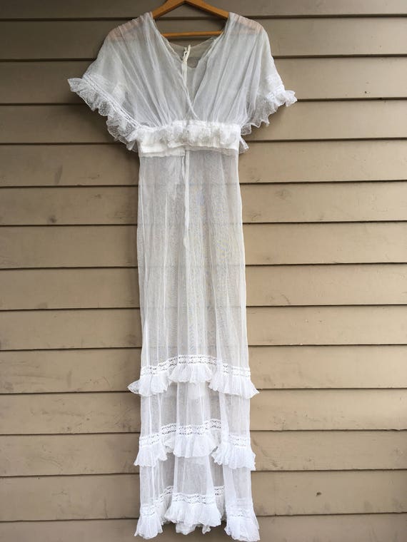 Antique Edwardian maxi dress sheer cotton gauze n… - image 8
