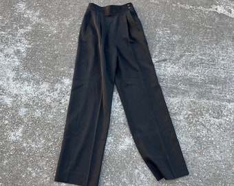DIOR high waist wide straight leg pants 23 24 25 XS XXS 2xs black 100 wool twill 70s 80s 1970s 1980s minimalist 00 0 1 2 3 petite short crop