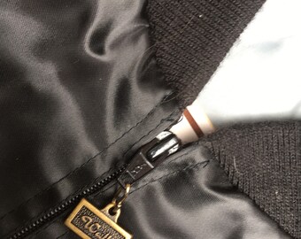 L/XL Vintage Bomber Jacket Black Satin Nylon L XL 2XL Xxl