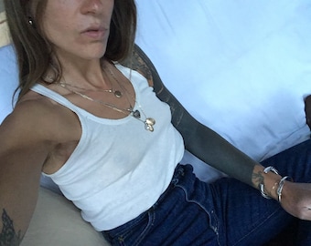 Sale 1970s tank top cotton white made in USA 70s XS S extra small 100 cotton white Vanta thin supersoft soft USA made American 60s