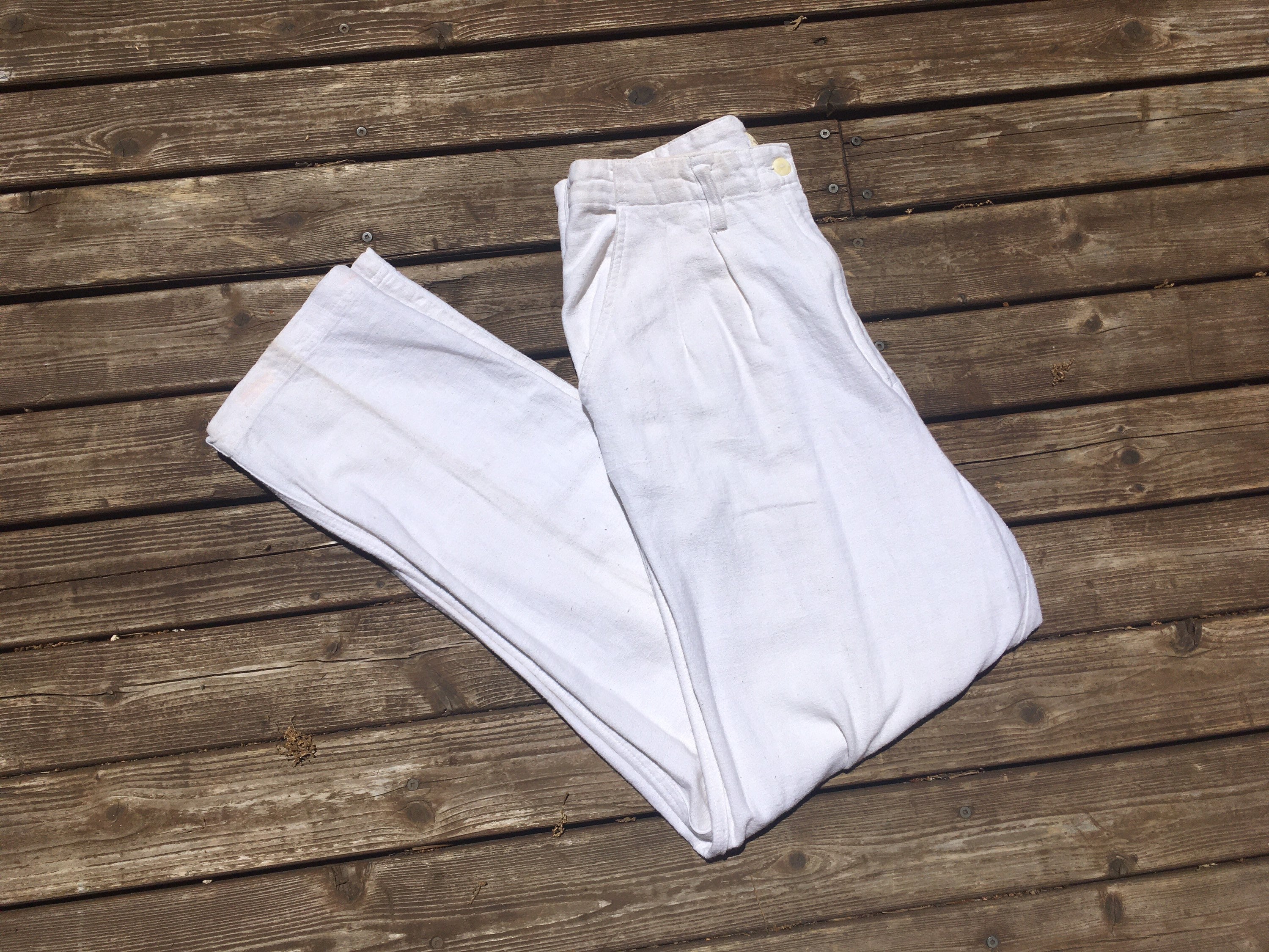 30 High Waist White Linen Pants S M Size Small to Medium 80s
