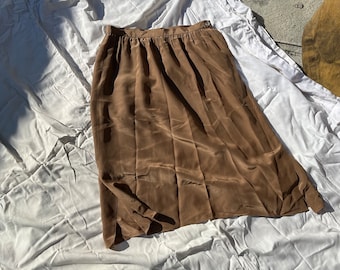Falda de seda Calvin Klein de los años 70 S pequeña XS extra pequeña marrón tostado camel minimalista lujo tranquilo 100 seda pura caqui beige 24 25 26 2 4 the