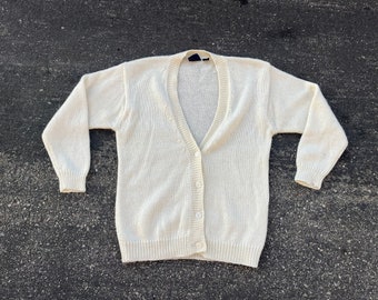 90s mohair cardigan oversized S M small to medium creme ecru ivory white soft fuzzy grandpa sweater Dockers made in Hong Kong 1990s 80s L