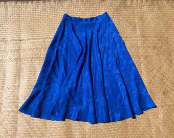 27 Silk high waist skirt bright blue 100 pure silk S M size small medium 25 26 royal slip skirt bias cut minimalist flowy midi long 80s S