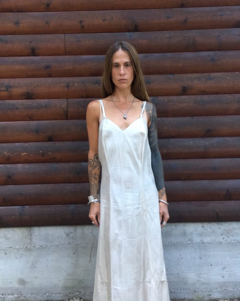 1940s slip dress taffeta 40s 30s 1930s S M small medium 34 36 beige ivory taupe maxi long dress minimal minimalist tan sleeveless handmade