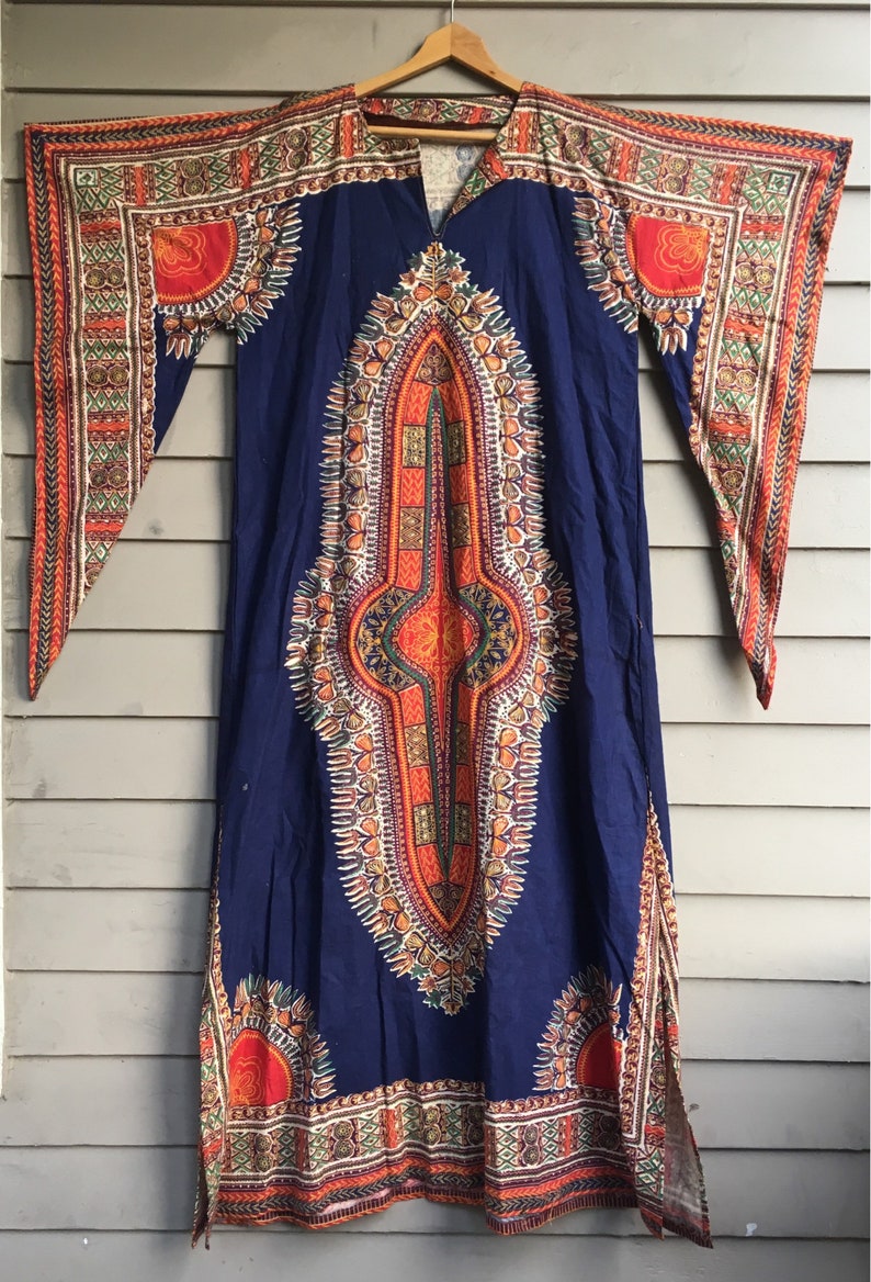 SALE 1970s Dashiki maxi dress cotton S M small to medium long | Etsy