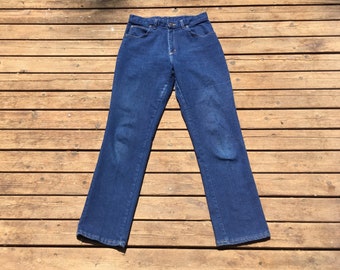 30x31 1970s jeans high waist dark blue indigo western cowboy cowgirl 70s slim straight leg high rise 30 31 32 29 Sheplers made in USA 12