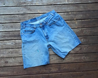 32 Levis shorts orange tab cutoffs blue jean shorts 30 31 32 33 high waist rise distressed blue denim summer jeans M L size medium large 90s